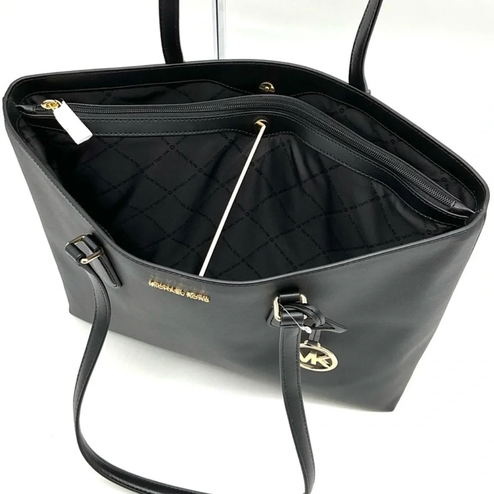 Michael Kors Bag Large Sheila Mf Tote Bag & Large Trifold Wallet Black/Gold - Picture 9 of 14